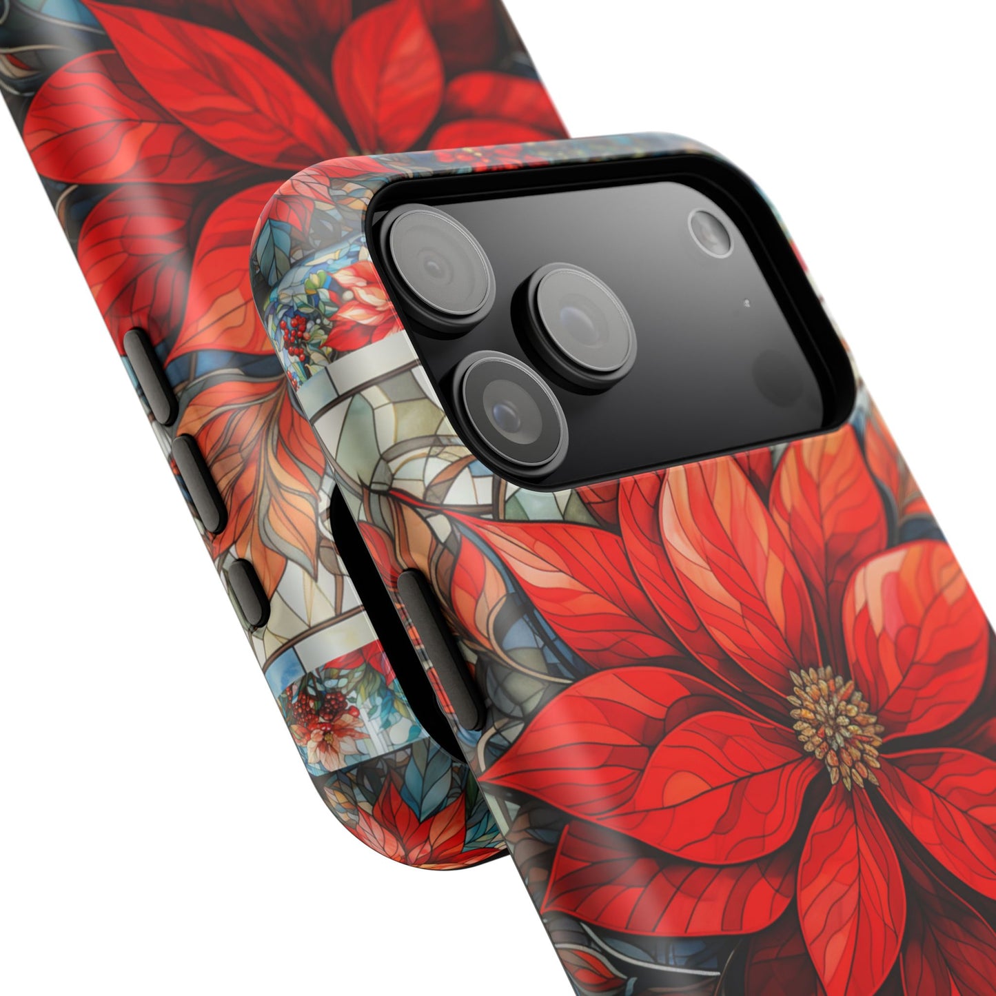 Christmas Poinsettia Stained Glass Phone Case - Personalized Christmas Phone Case Impact-Resistant Case