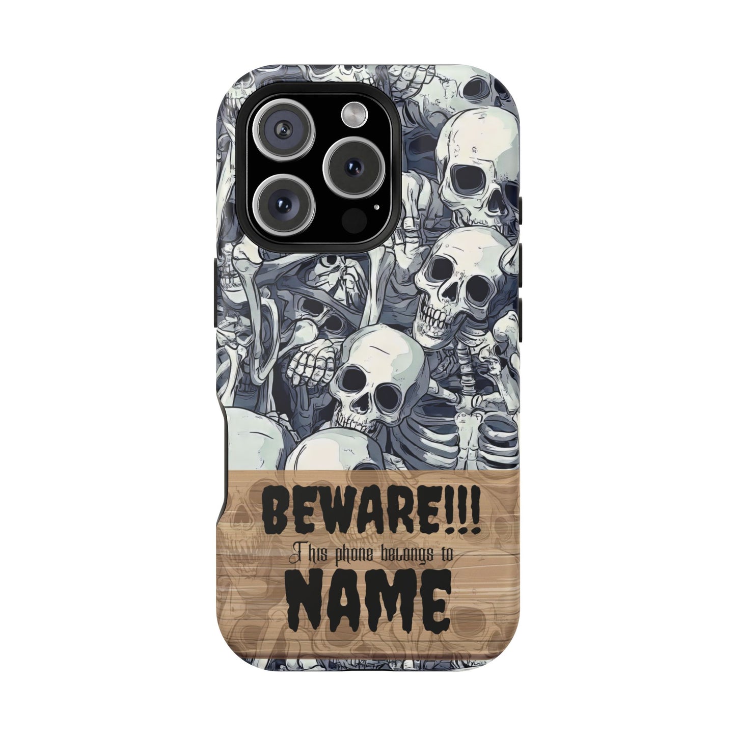 Custom, Personalized Halloween Magnetic Tough Cases for iPhone - Beware Skulls with Name
