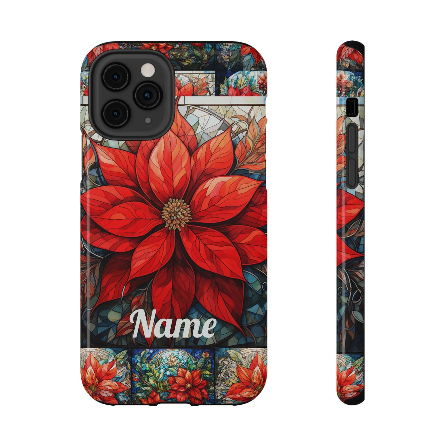 Christmas Poinsettia Stained Glass Phone Case - Personalized Christmas Phone Case Impact-Resistant Case