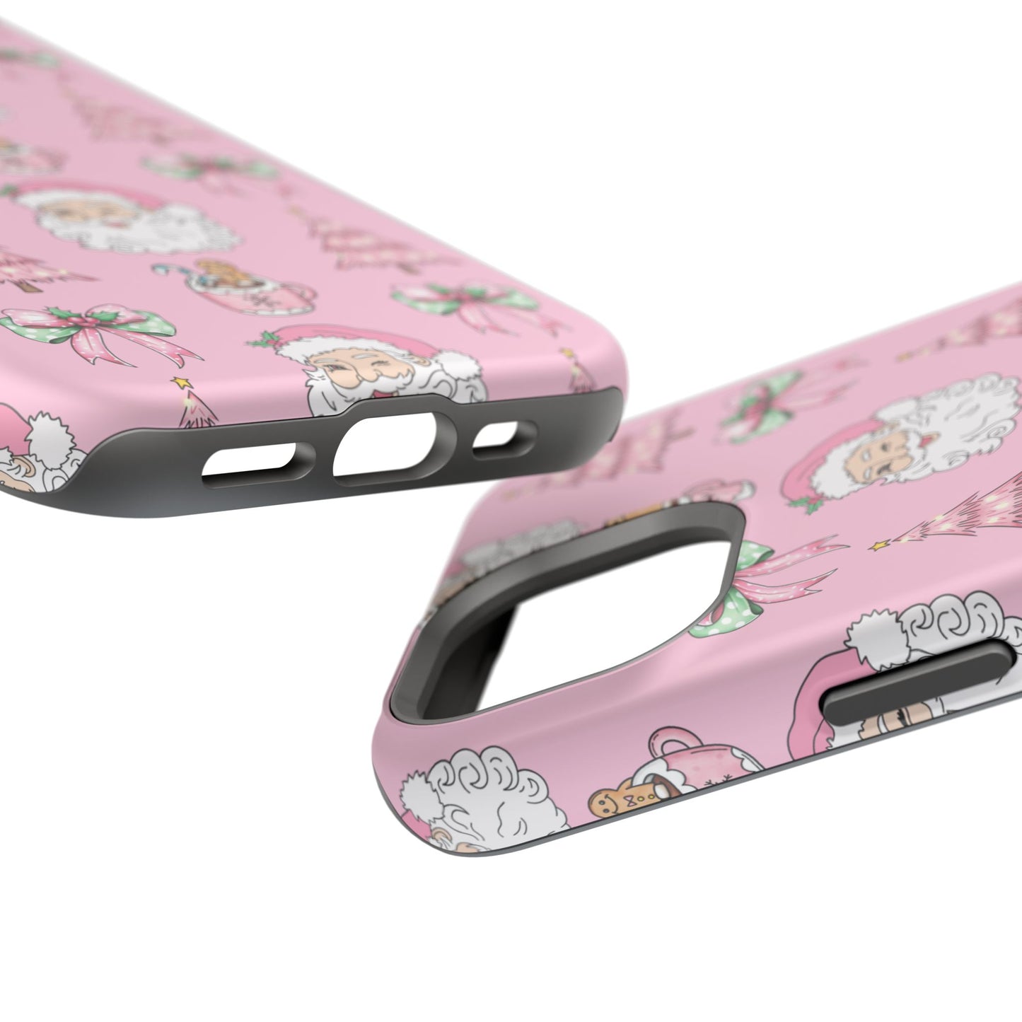 Pink Retro Santa & Coquette Bow Christmas Phone Case - Christmas Phone Case Impact-Resistant Case