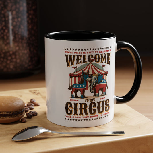 Political Circus Coffee Mug (11, 15oz) - Republican Democrat Independent Elephant Donkey