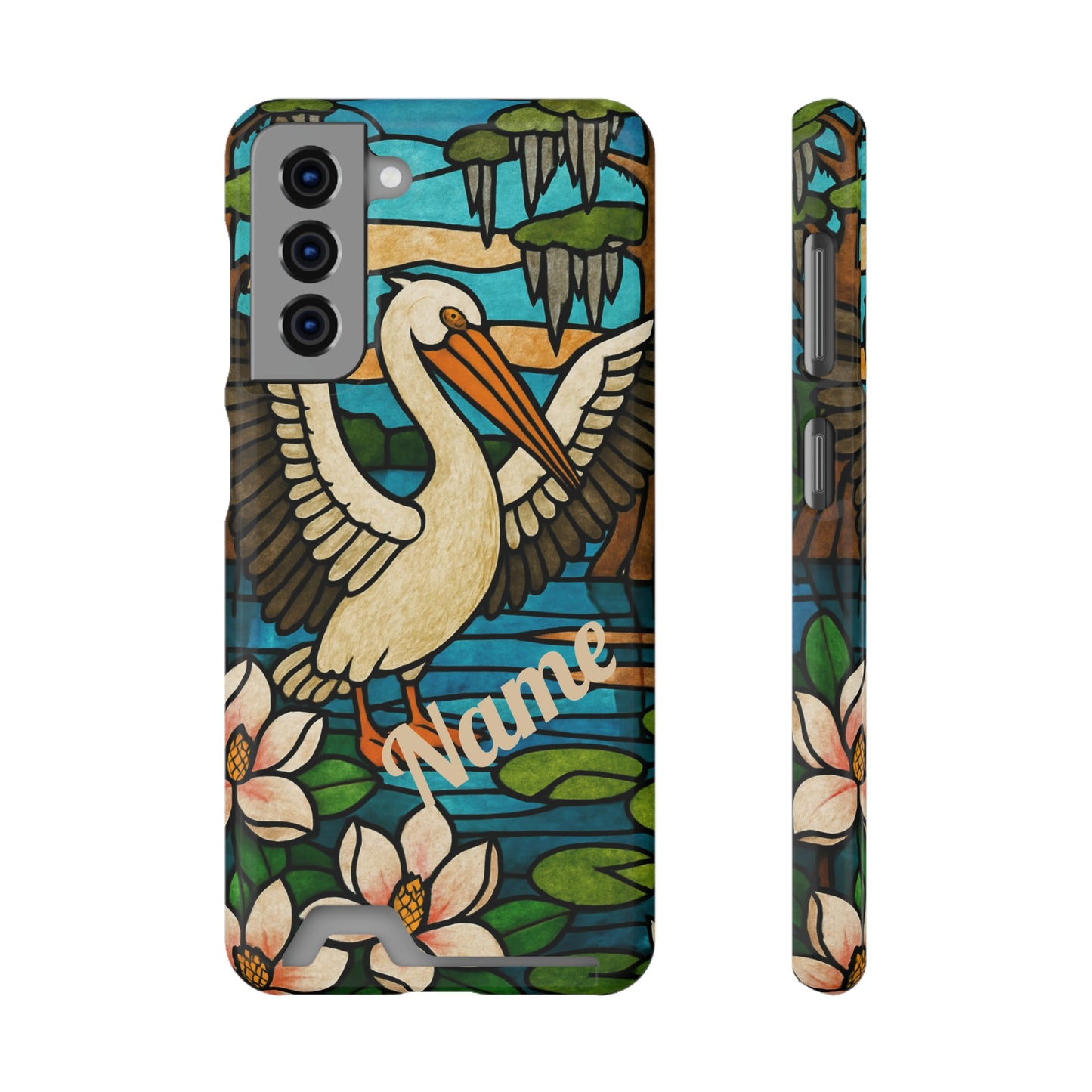 CAJUN DEB MDS Awareness Phone Case With Card Holder, Pelican, Stained Glass case, Louisiana phone case, magnolia