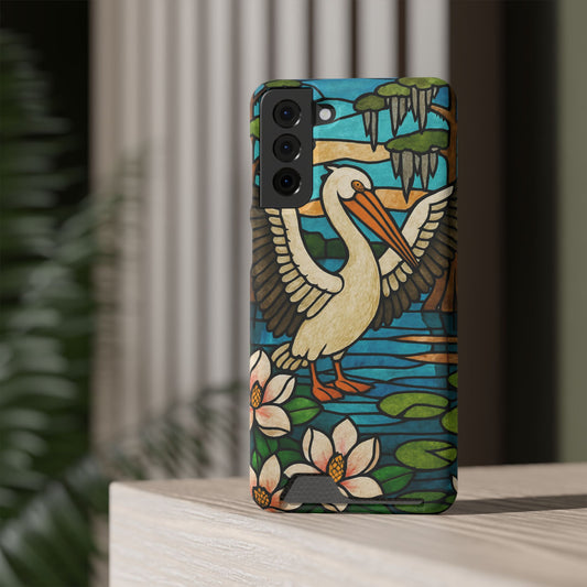 Estuche para teléfono CAJUN DEB MDS con tarjetero, diseño de pelícano y vidrieras, estuche para teléfono de Luisiana, color magnolia