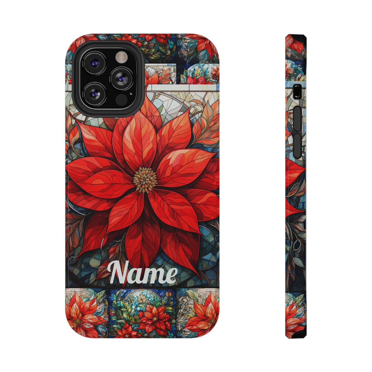 Christmas Poinsettia Stained Glass Phone Case - Personalized Christmas Phone Case Impact-Resistant Case
