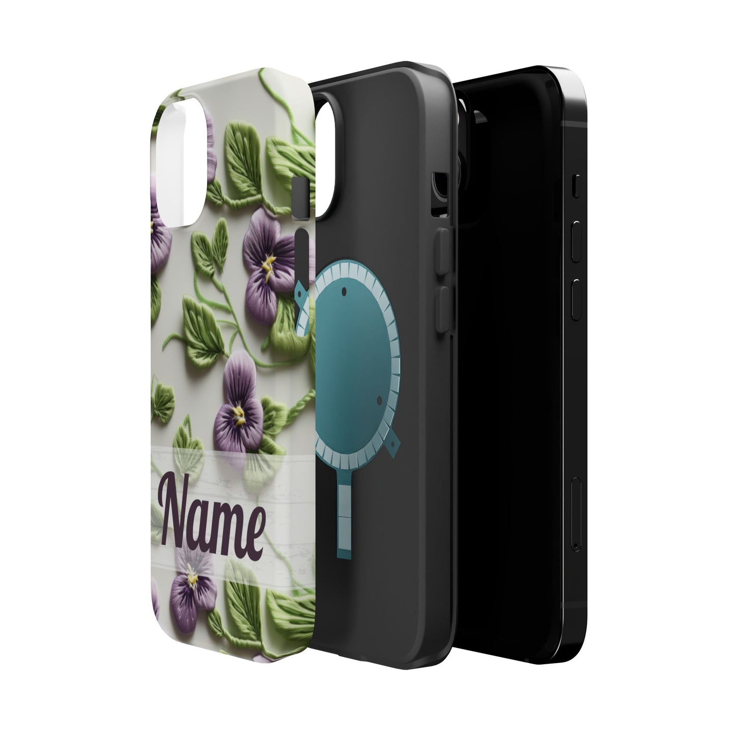 February Birth Flower Phone Case • Violet Embroidery iPhone Cover • MagSafe Gift for Her