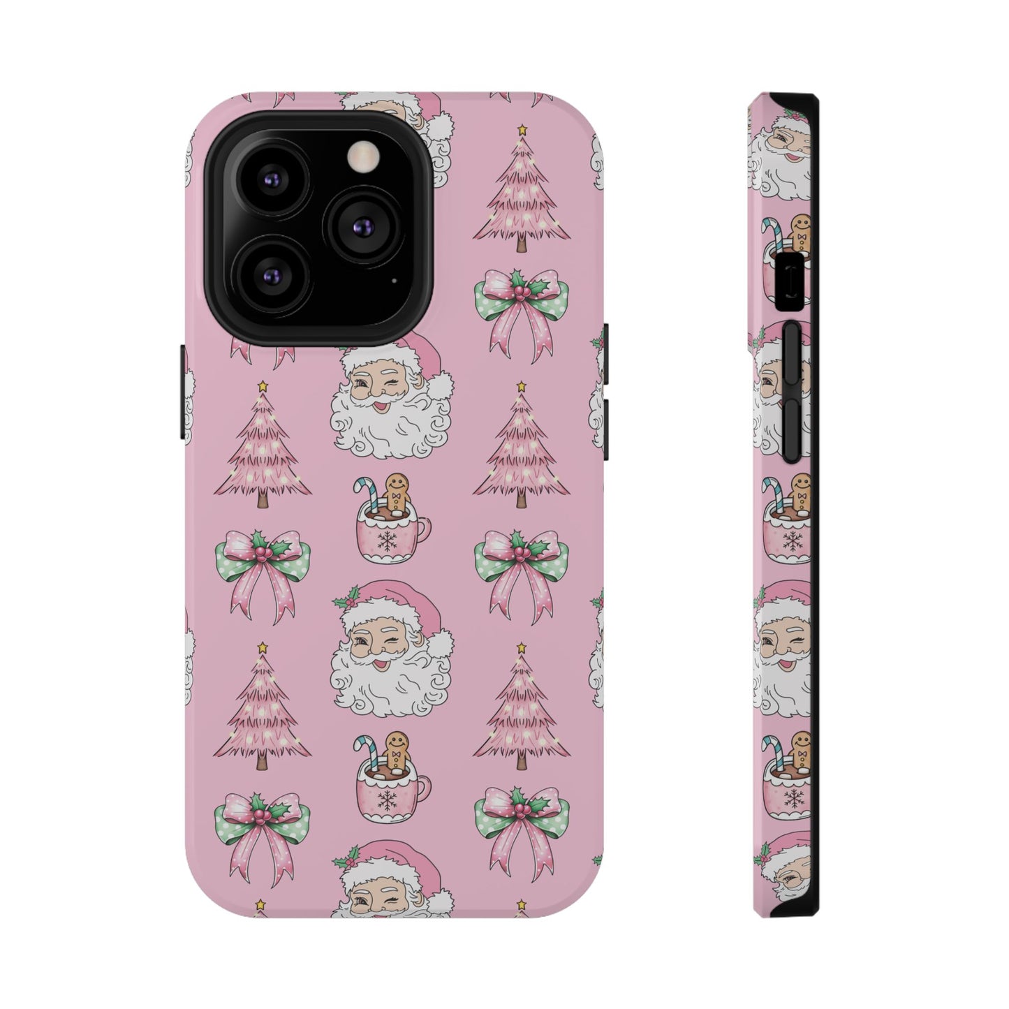 Pink Retro Santa & Coquette Bow Christmas Phone Case - Christmas Phone Case Impact-Resistant Case