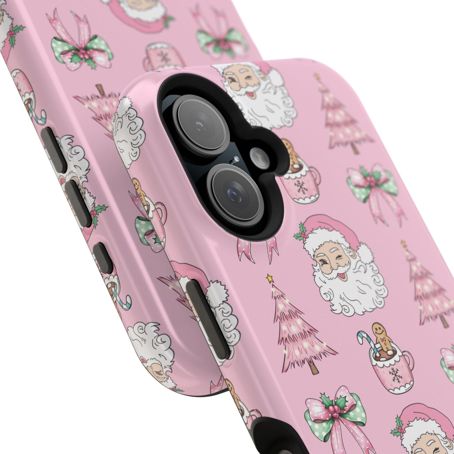 Pink Retro Santa & Coquette Bow Christmas Phone Case - Christmas Phone Case Impact-Resistant Case