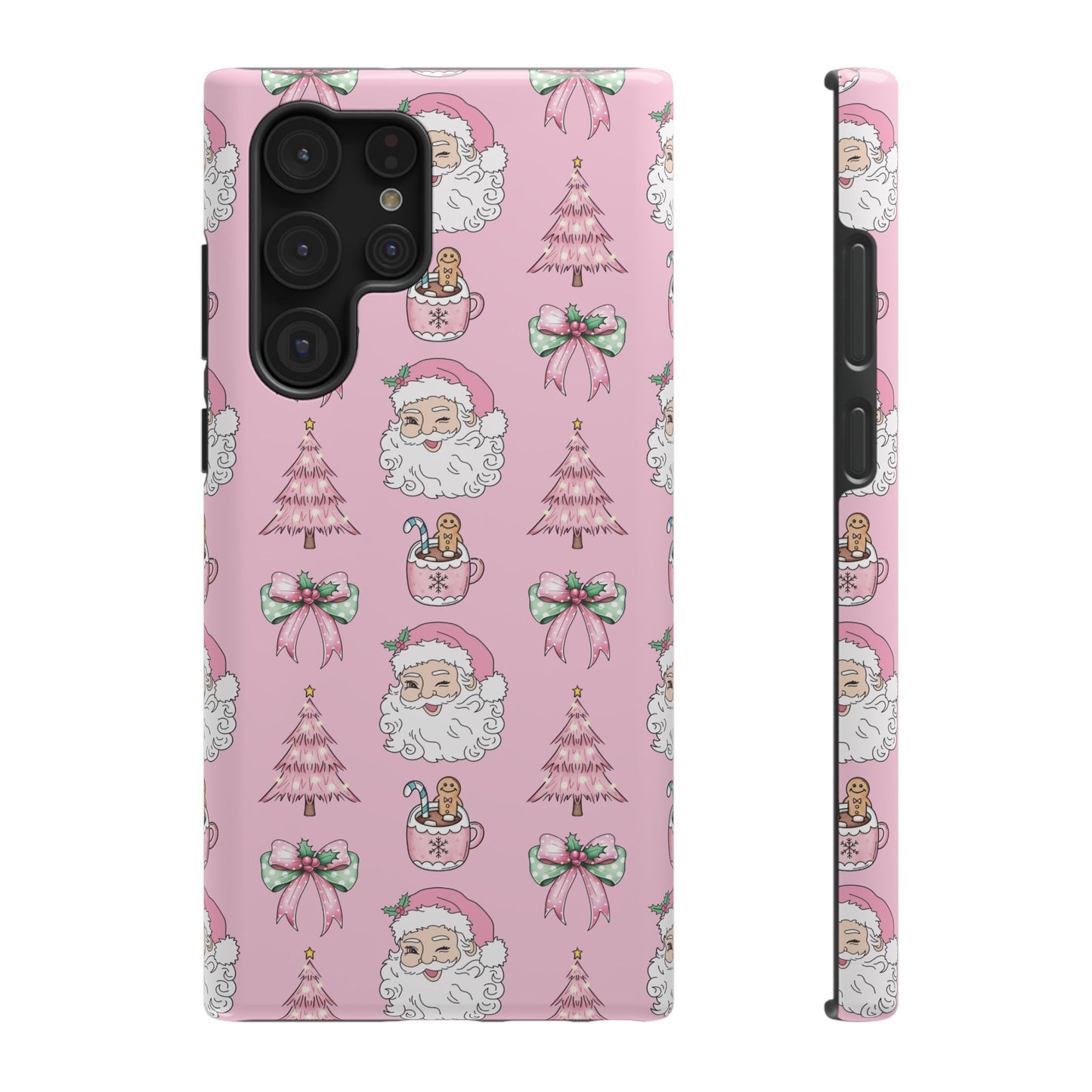 Pink Retro Santa & Coquette Bow Christmas Phone Case - Christmas Phone Case Impact-Resistant Case