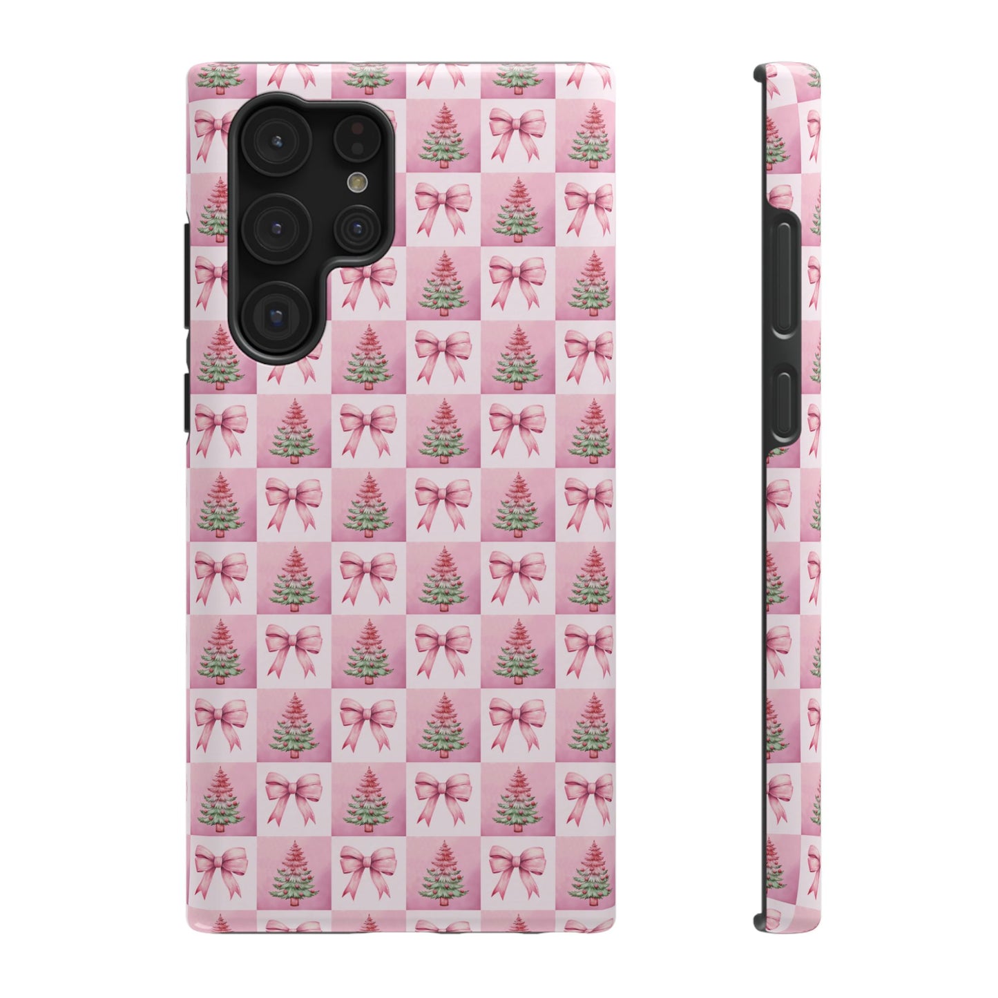 Pink Retro Christmas Tree & Coquette Phone Case - Christmas Phone Case Impact-Resistant Cases iPhone Samsung