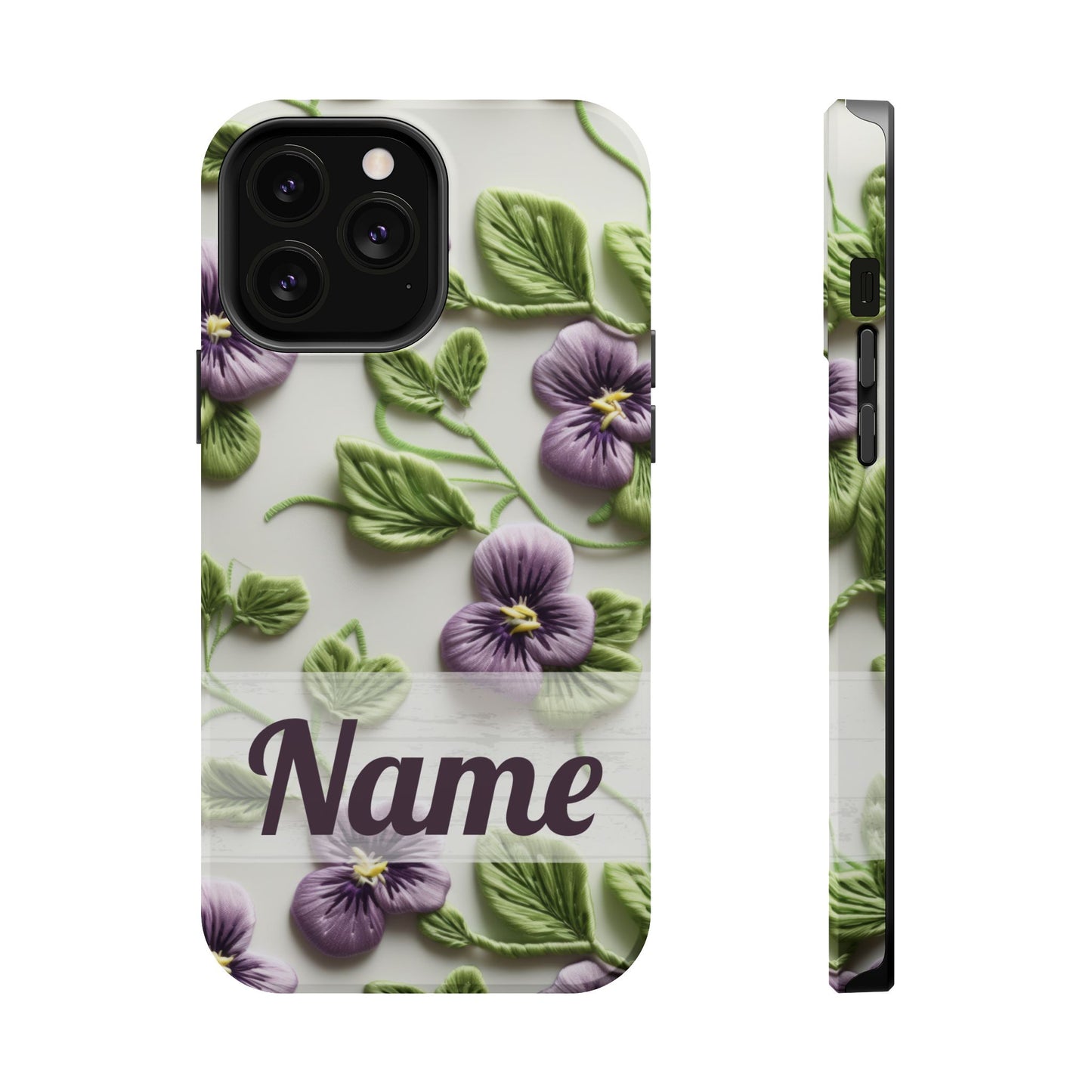 February Birth Flower Phone Case • Violet Embroidery iPhone Cover • MagSafe Gift for Her