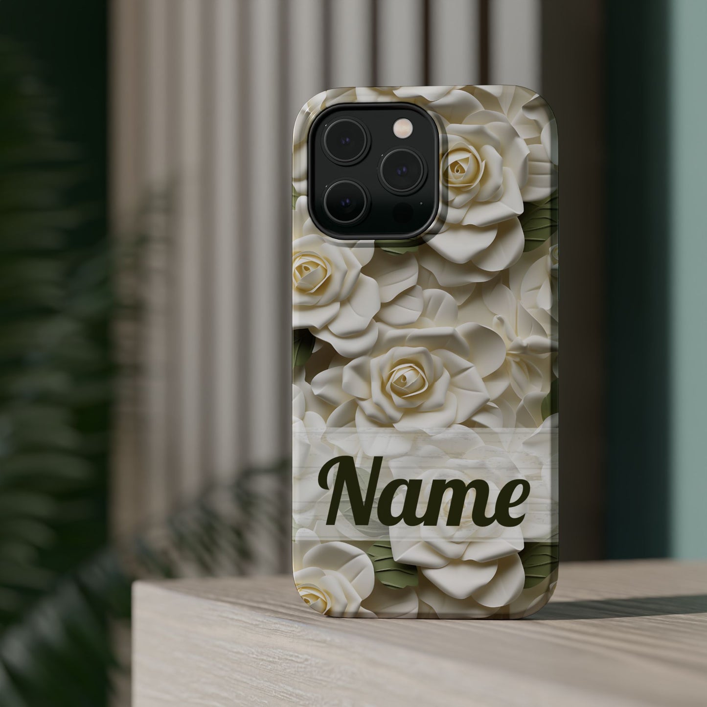 June Birth Flower Phone Case • White Paper Rose iPhone Cover • 3D Floral MagSafe Gift