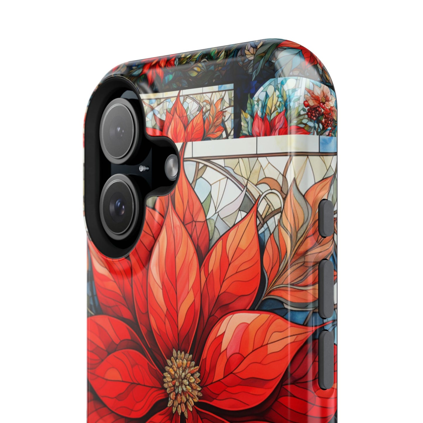 Christmas Poinsettia Stained Glass Phone Case - Personalized Christmas Phone Case Impact-Resistant Case