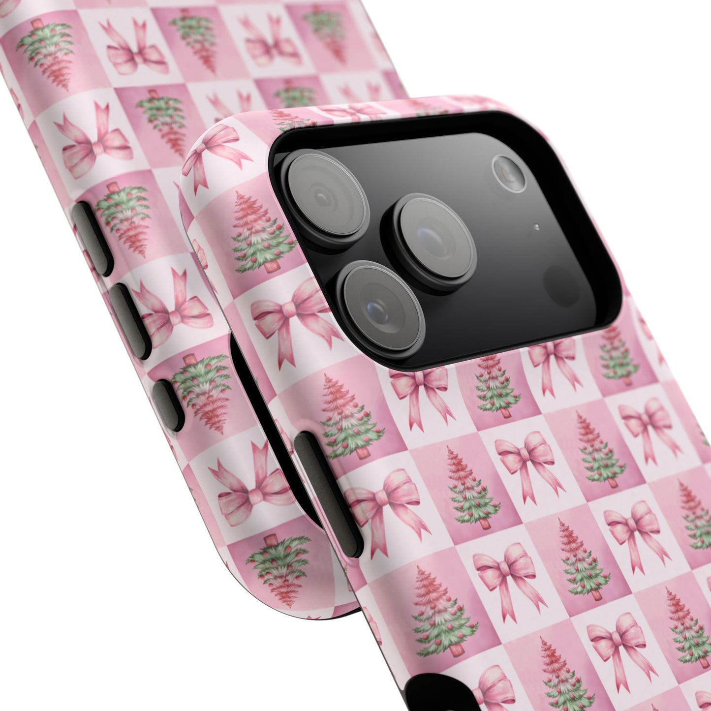 Pink Retro Christmas Tree & Coquette Phone Case - Christmas Phone Case Impact-Resistant Cases iPhone Samsung