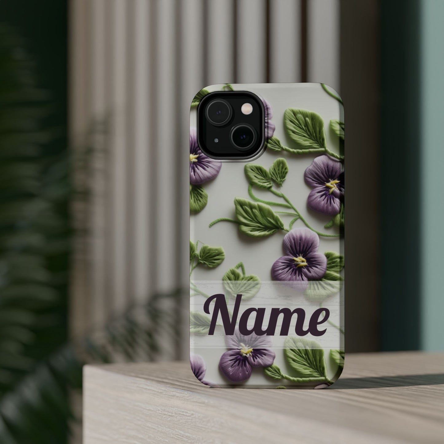 February Birth Flower Phone Case • Violet Embroidery iPhone Cover • MagSafe Gift for Her