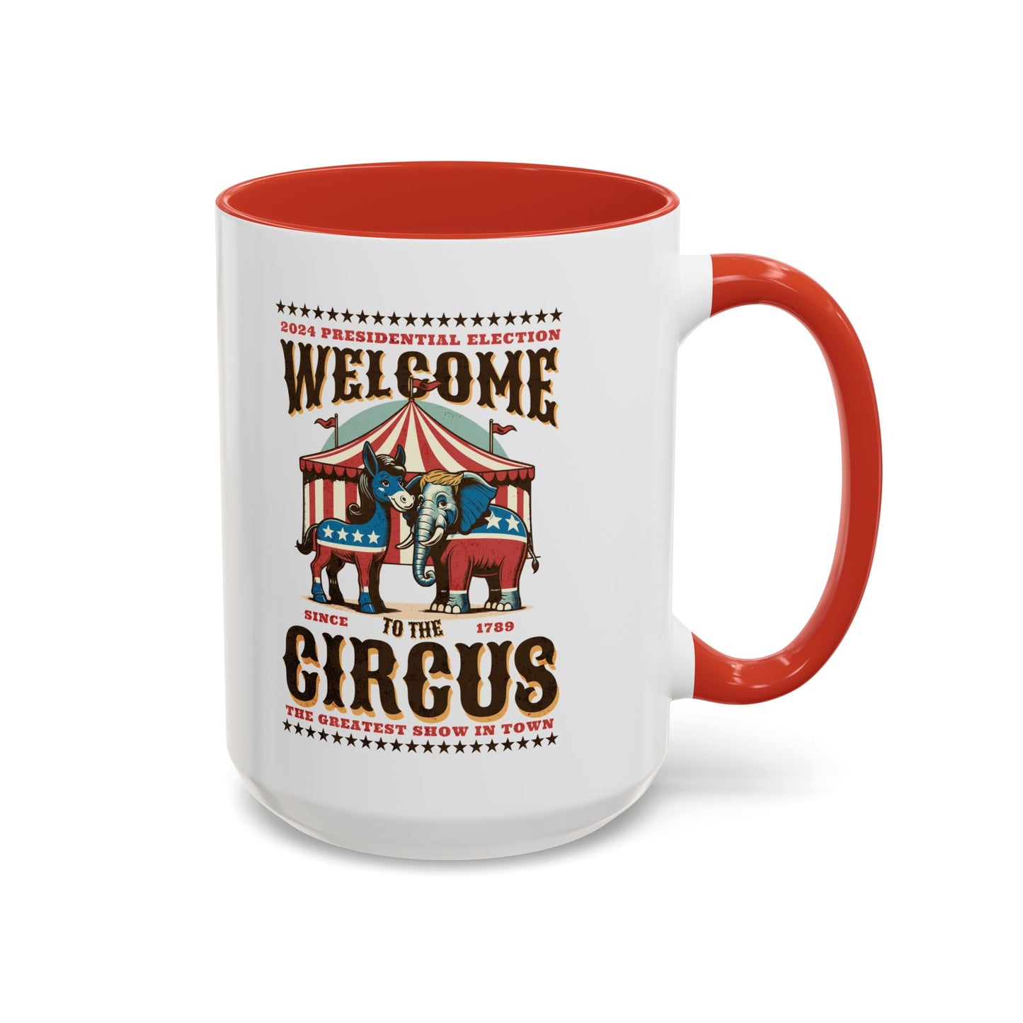 Political Circus Coffee Mug (11, 15oz) - Republican Democrat Independent Elephant Donkey