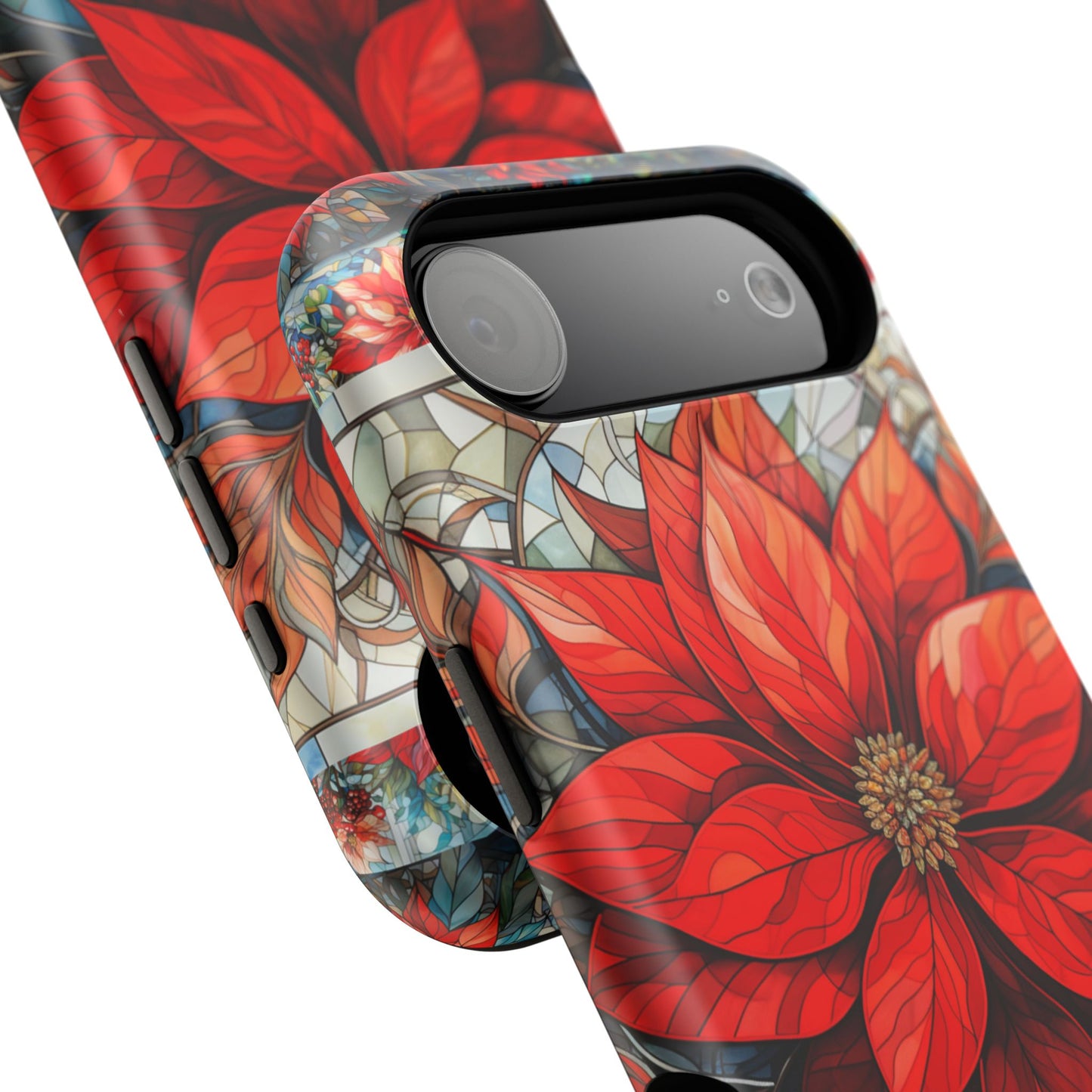 Christmas Poinsettia Stained Glass Phone Case - Personalized Christmas Phone Case Impact-Resistant Case