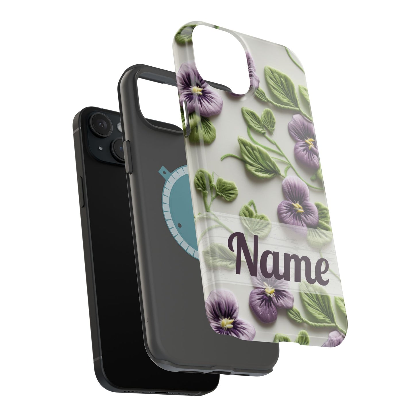 February Birth Flower Phone Case • Violet Embroidery iPhone Cover • MagSafe Gift for Her