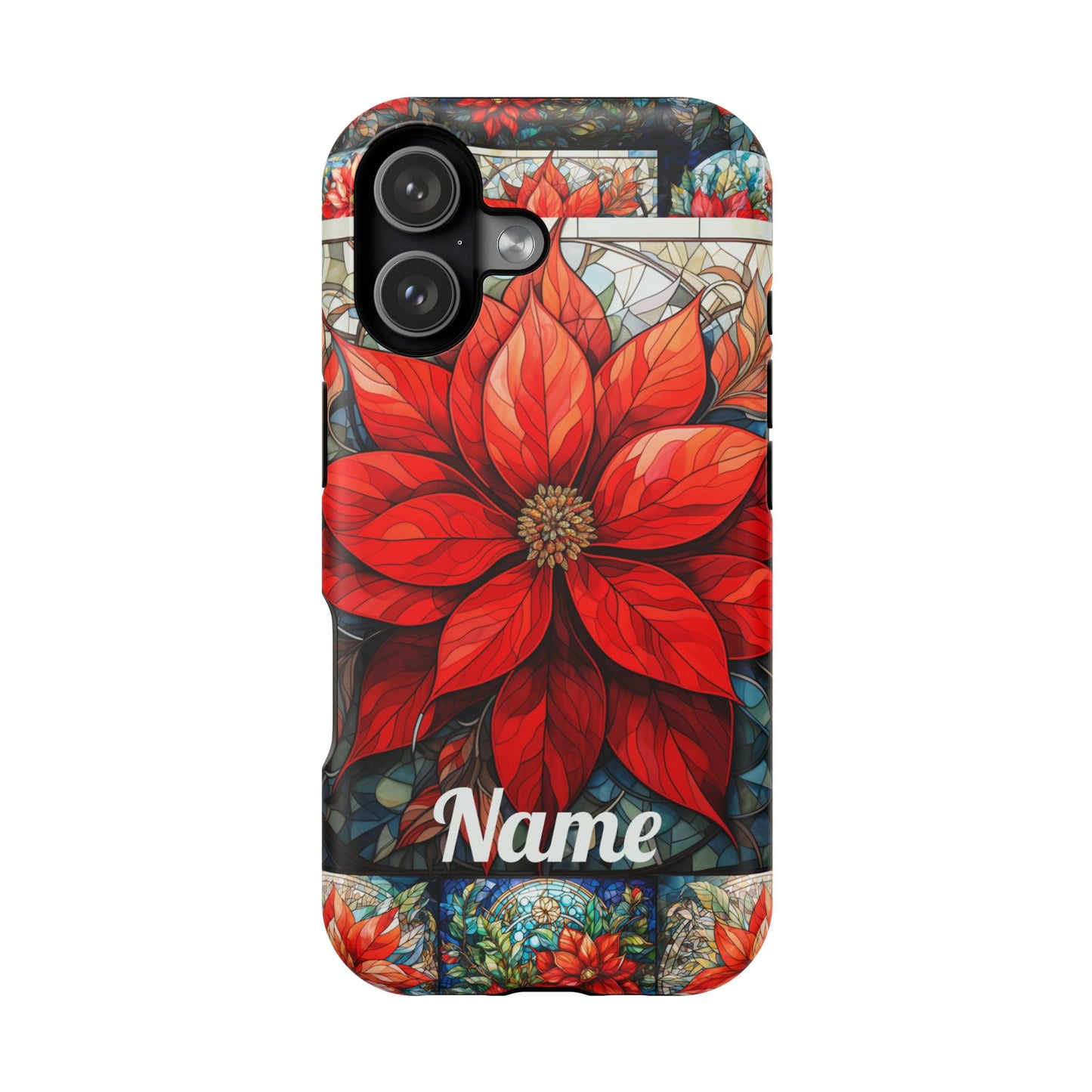 Christmas Poinsettia Stained Glass Phone Case - Personalized Christmas Phone Case Impact-Resistant Case