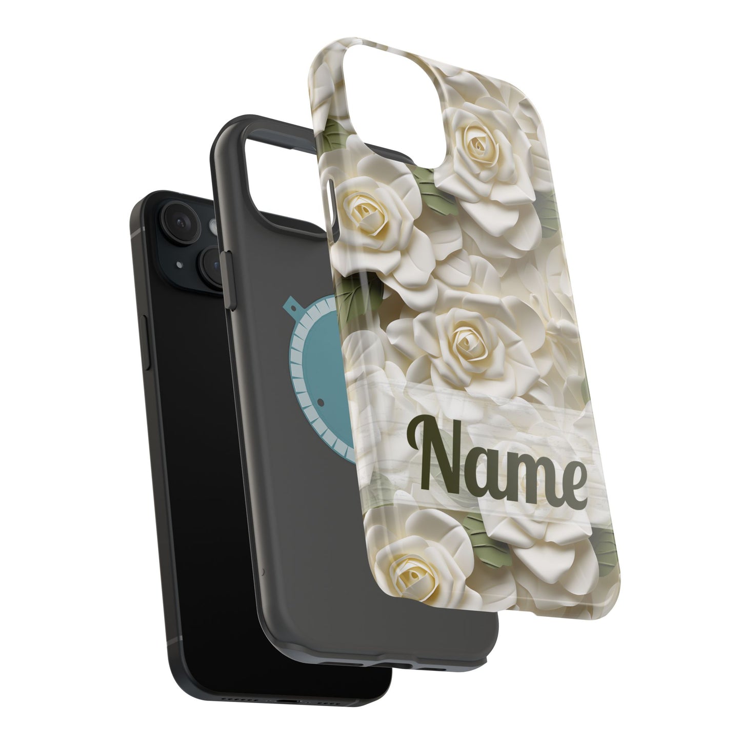 June Birth Flower Phone Case • White Paper Rose iPhone Cover • 3D Floral MagSafe Gift