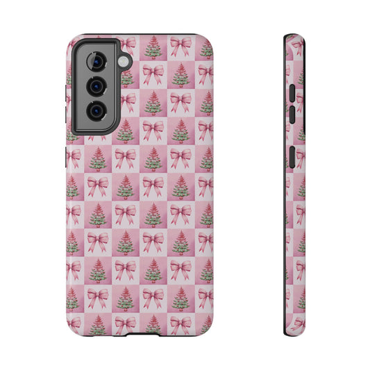 Pink Retro Christmas Tree & Coquette Phone Case - Christmas Phone Case Impact-Resistant Cases iPhone Samsung
