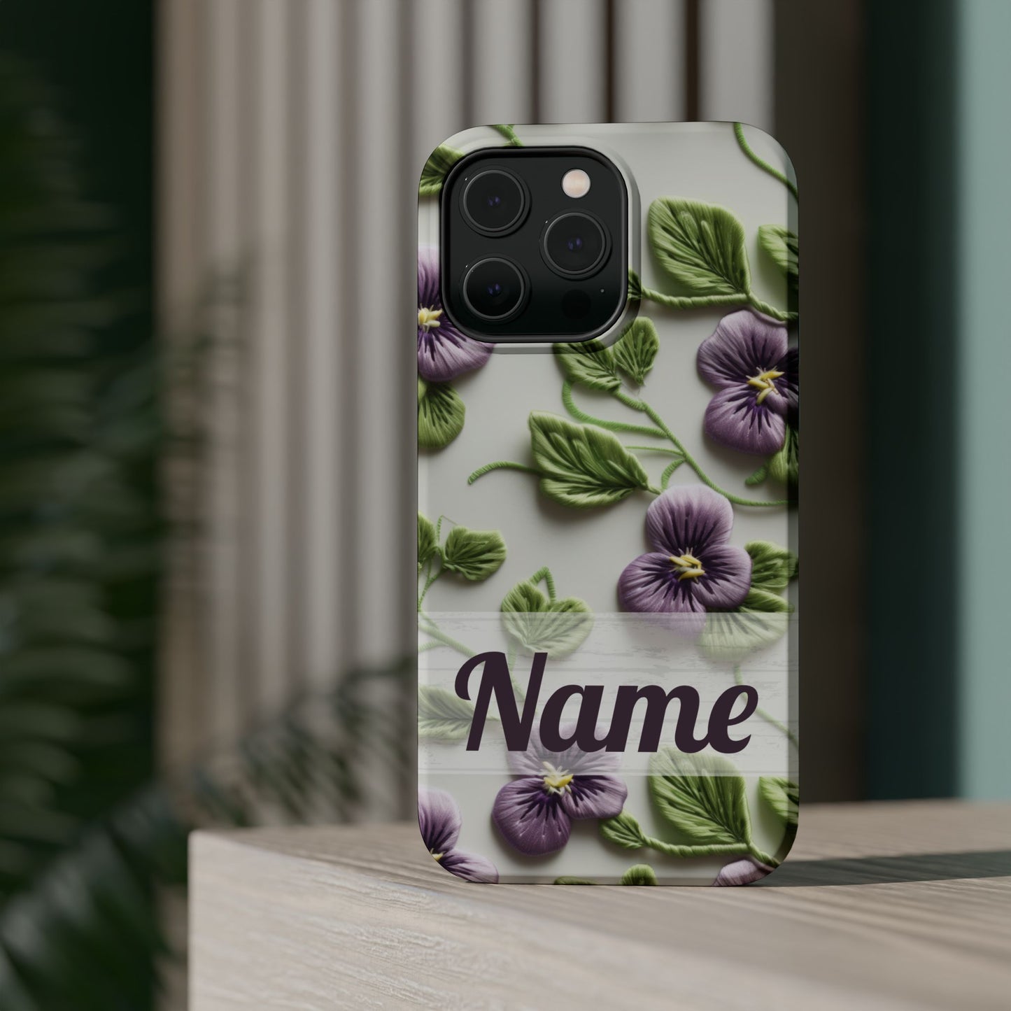 February Birth Flower Phone Case • Violet Embroidery iPhone Cover • MagSafe Gift for Her