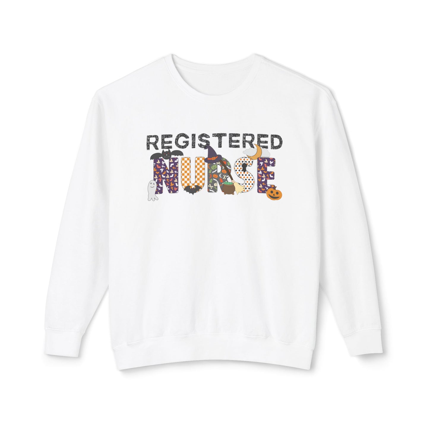 NURSE-tastic Halloween Sweatshirt Comfort Colors Unisex Lightweight Crewneck - Registered Cardiac Oncology Dialysis Pediatric Office Retired