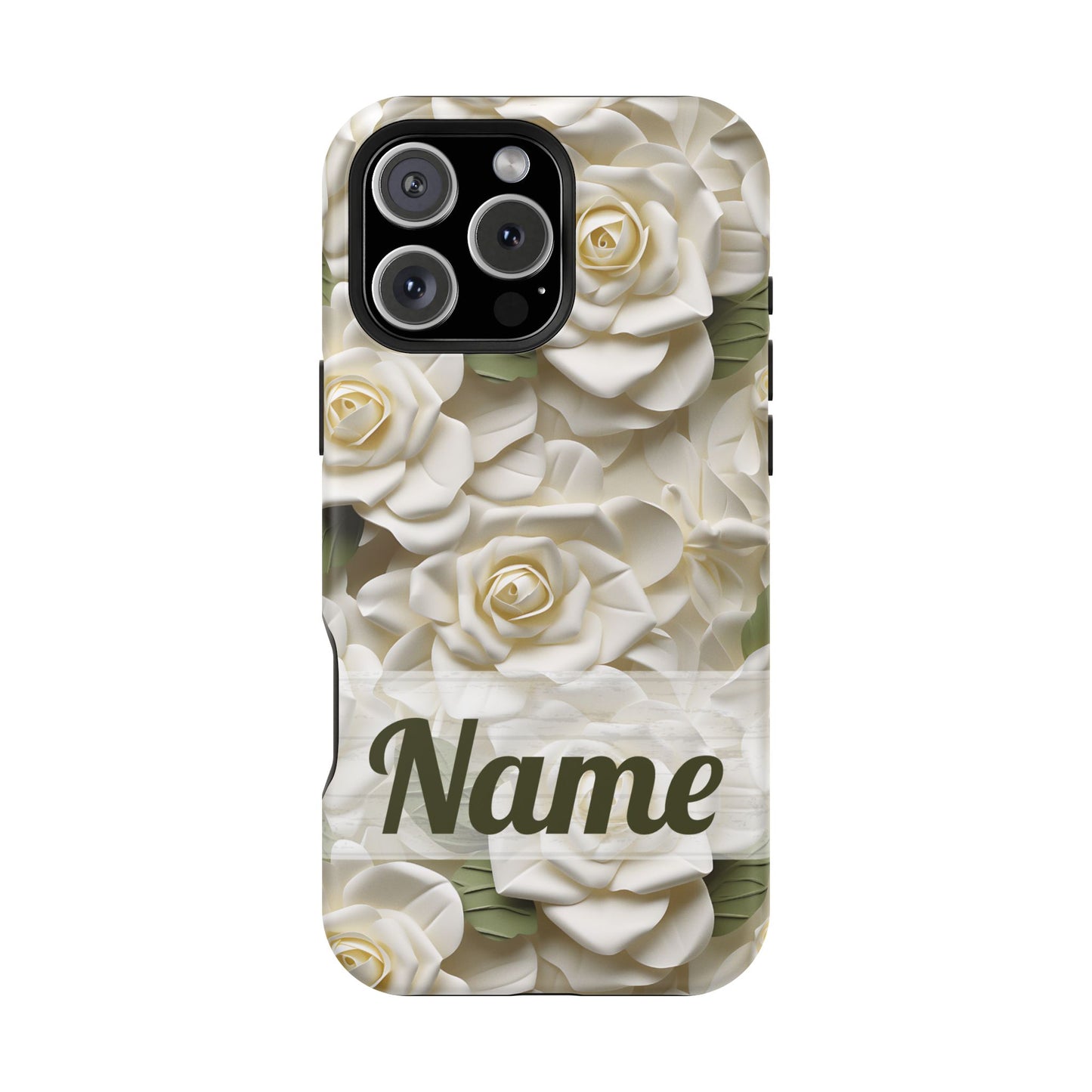 June Birth Flower Phone Case • White Paper Rose iPhone Cover • 3D Floral MagSafe Gift
