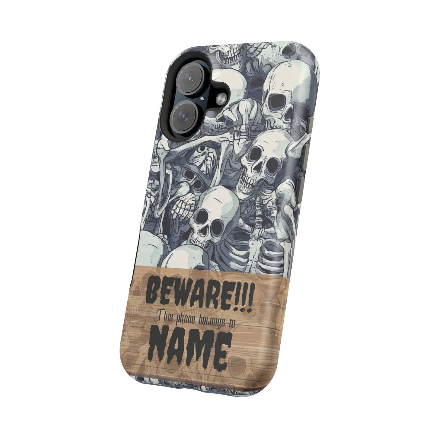 Custom, Personalized Halloween Magnetic Tough Cases for iPhone - Beware Skulls with Name