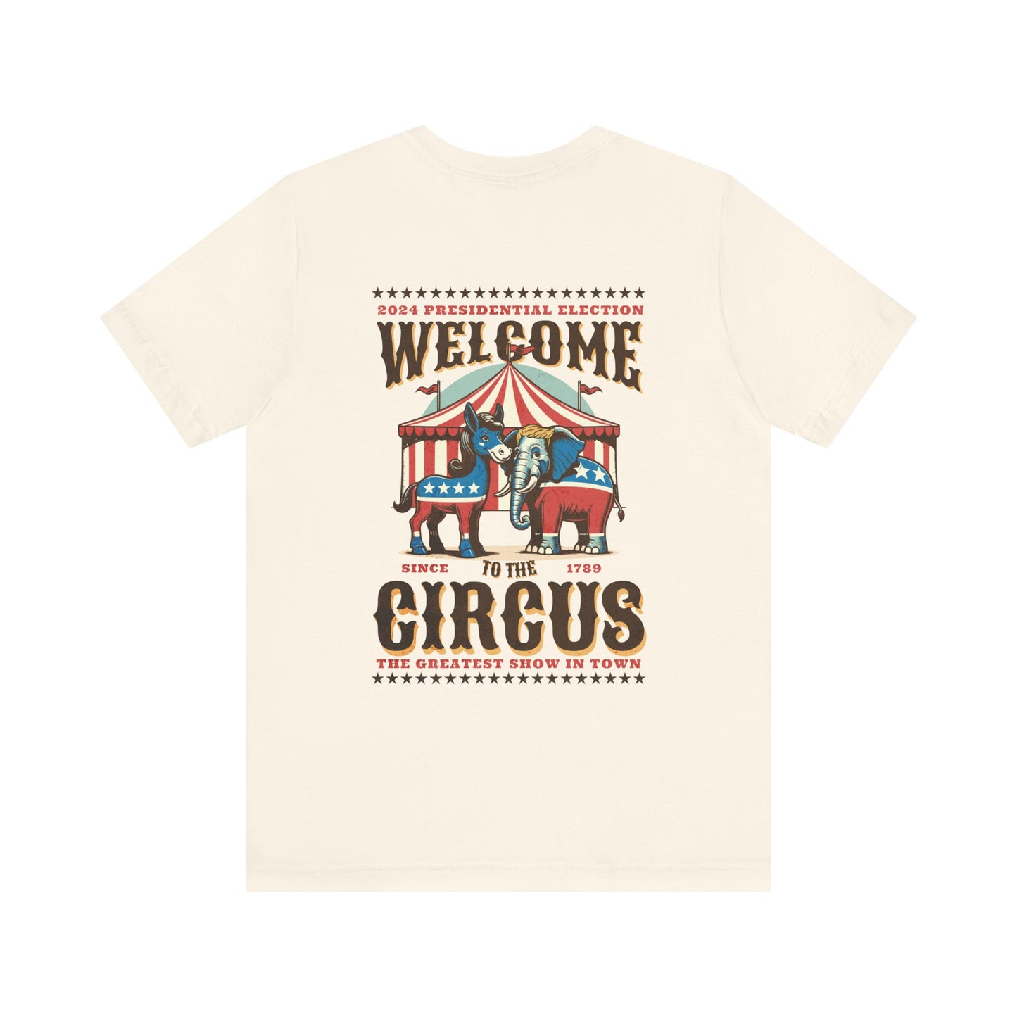 Two-sided Political Circus T-Shirt | Elephant & Donkey Satire Unisex Crew Neck Soft T-shirt election Bella + Canvas 3001