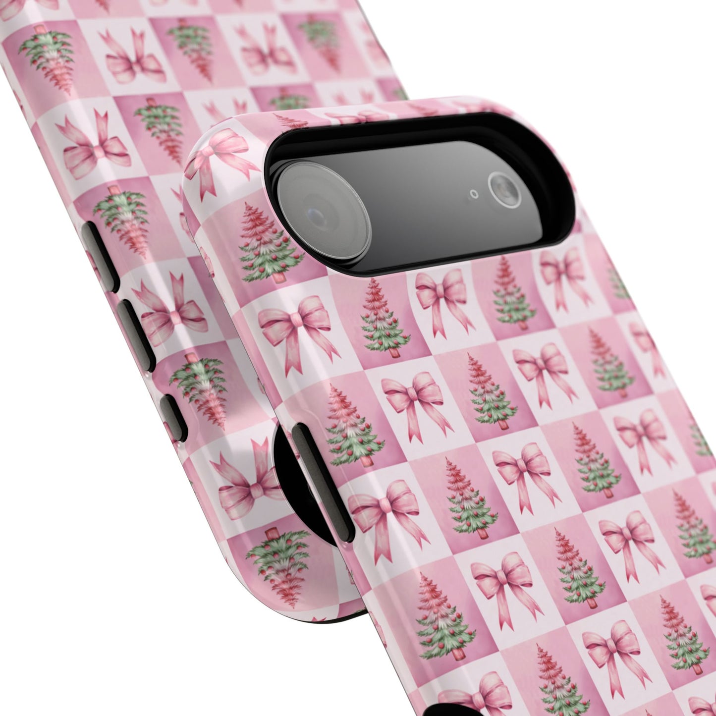 Pink Retro Christmas Tree & Coquette Phone Case - Personalized Christmas Phone Case Impact-Resistant Cases iPhone Samsung