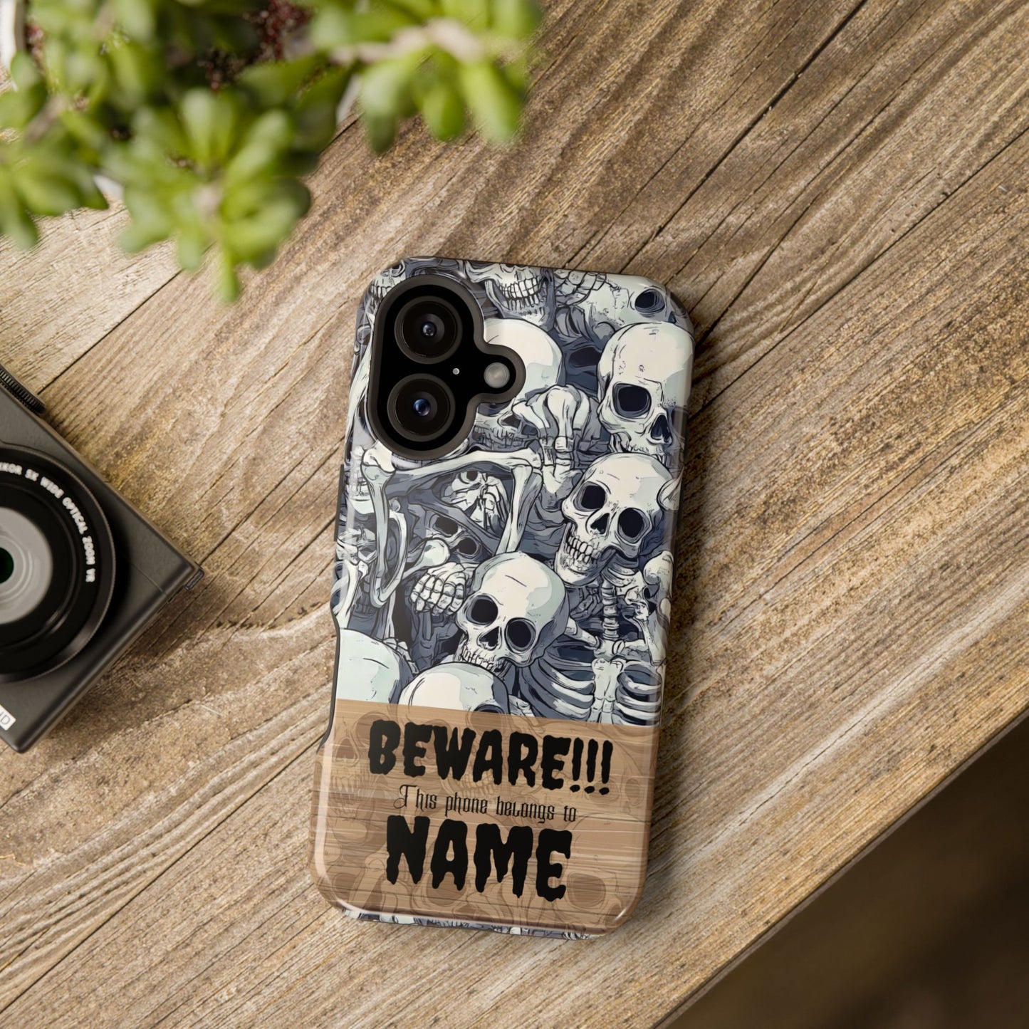 Custom, Personalized Halloween Magnetic Tough Cases for iPhone - Beware Skulls with Name