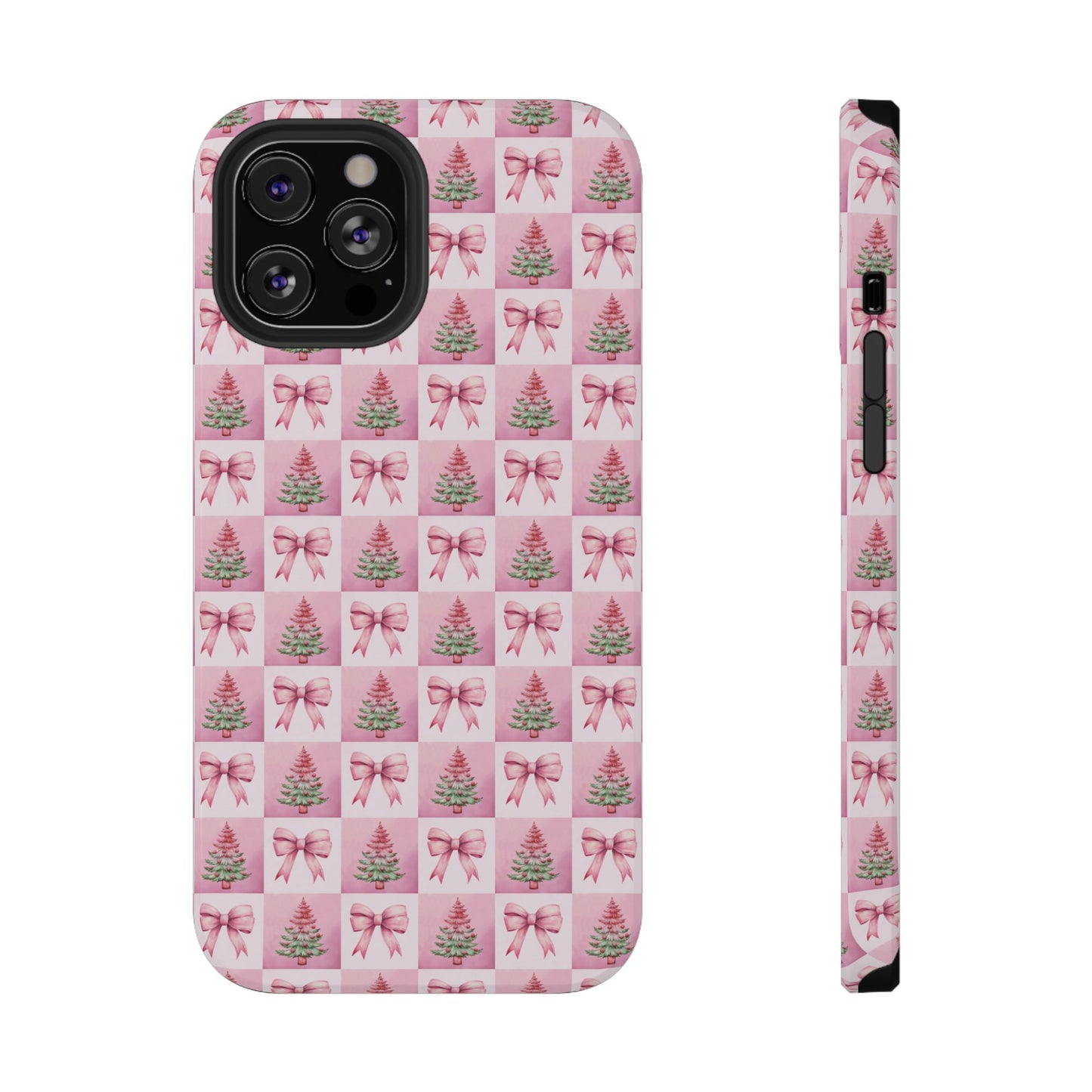 Pink Retro Christmas Tree & Coquette Phone Case - Christmas Phone Case Impact-Resistant Cases iPhone Samsung