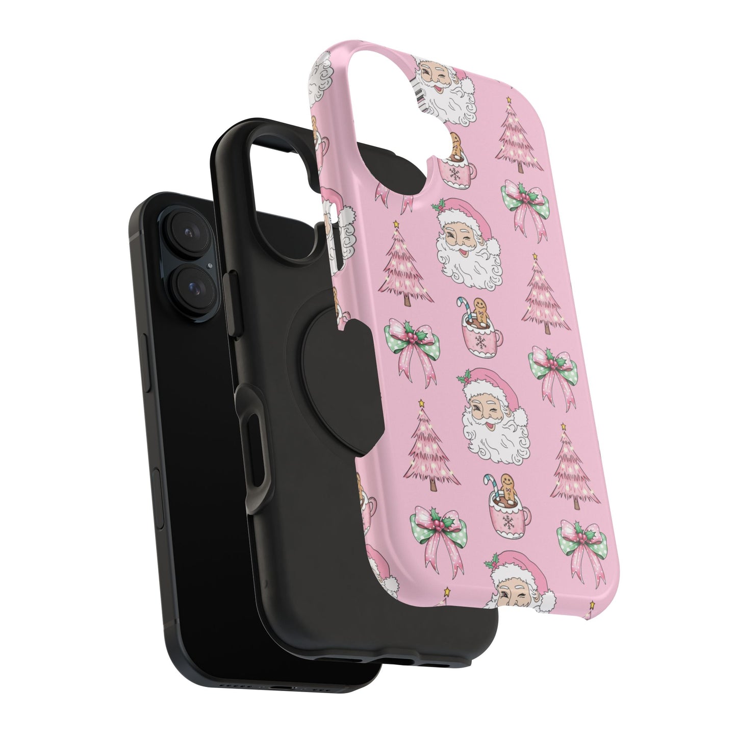 Pink Retro Santa & Coquette Bow Christmas Phone Case - Christmas Phone Case Impact-Resistant Case