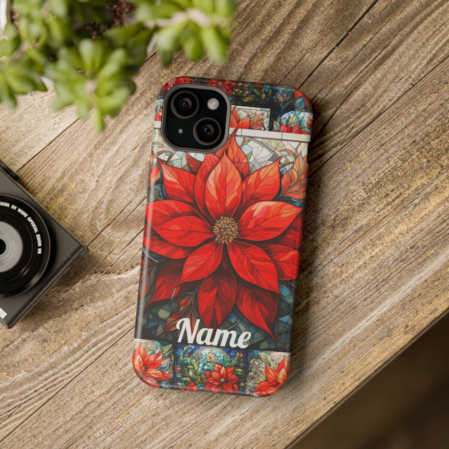 Christmas Poinsettia Stained Glass Phone Case - Personalized Christmas Phone Case Impact-Resistant Case