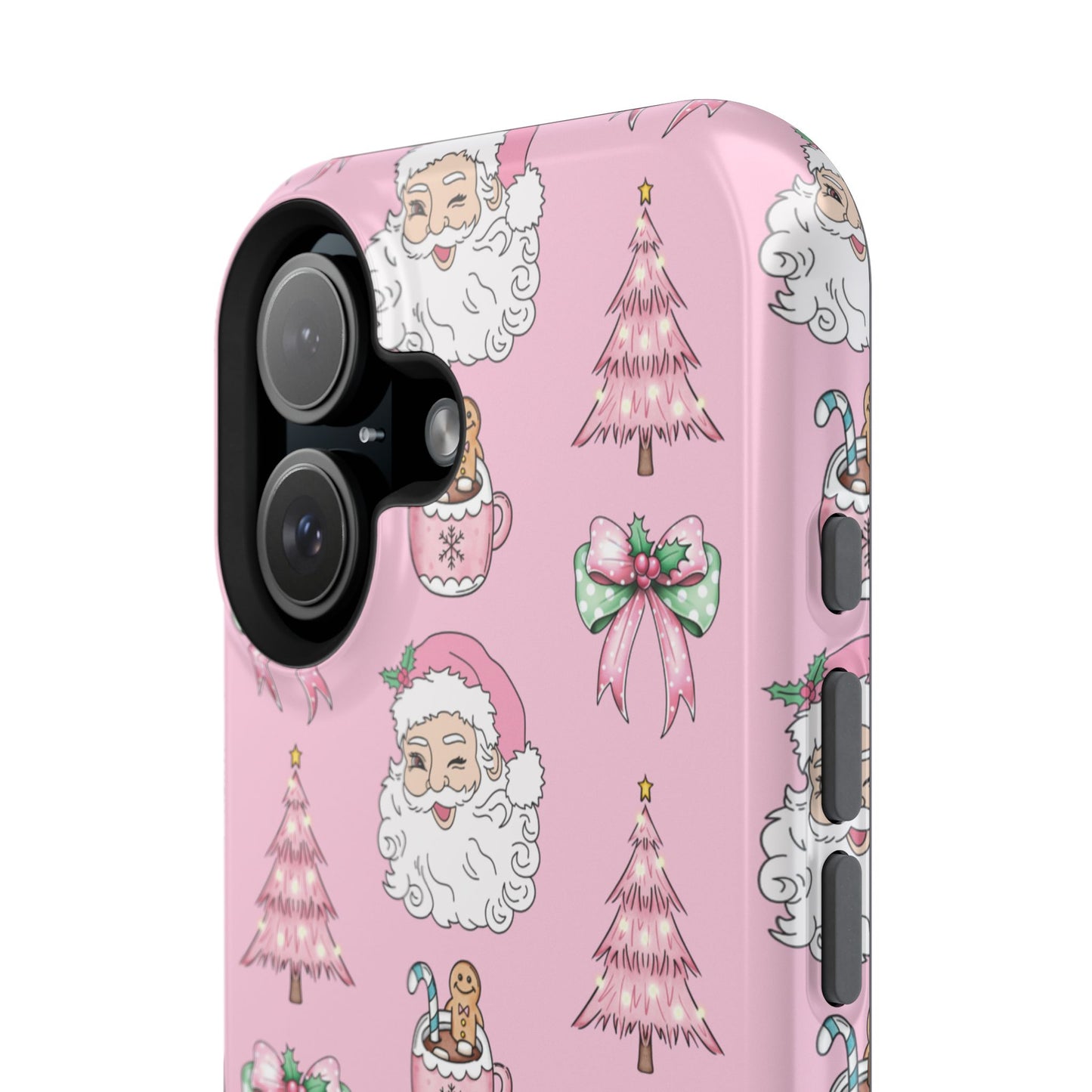 Pink Retro Santa & Coquette Bow Christmas Phone Case - Christmas Phone Case Impact-Resistant Case