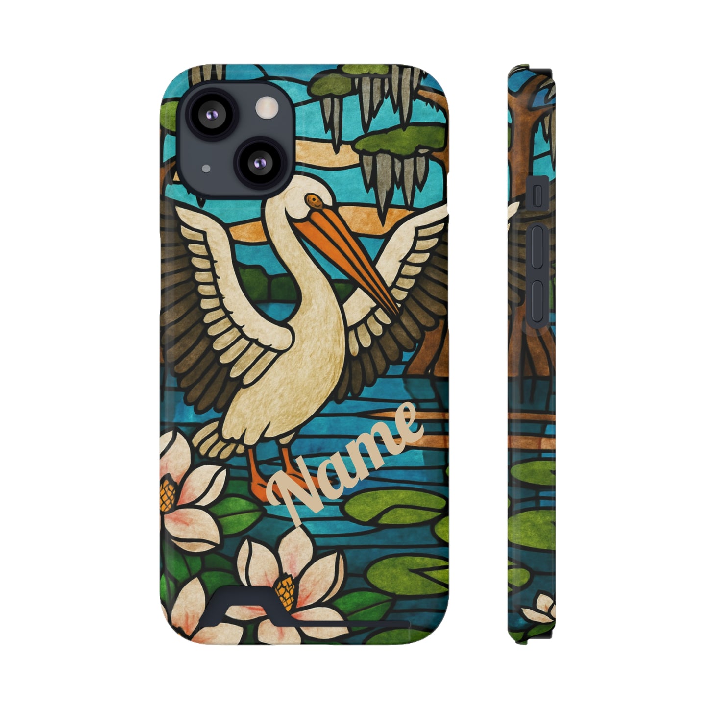 CAJUN DEB MDS Awareness Phone Case With Card Holder, Pelican, Stained Glass case, Louisiana phone case, magnolia