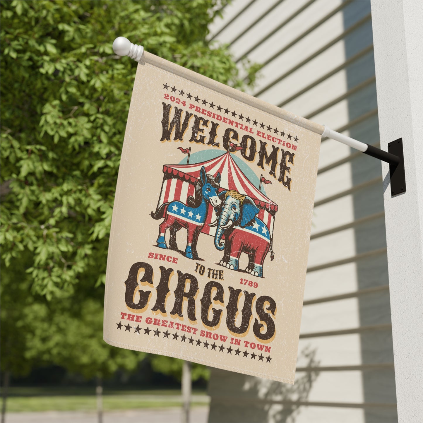 Garden & House Flag or Banner satire 2024 election humor elephant donkey