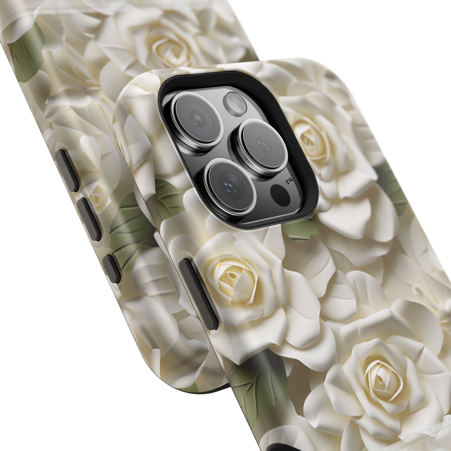 June Birth Flower Phone Case • White Paper Rose iPhone Cover • 3D Floral MagSafe Gift