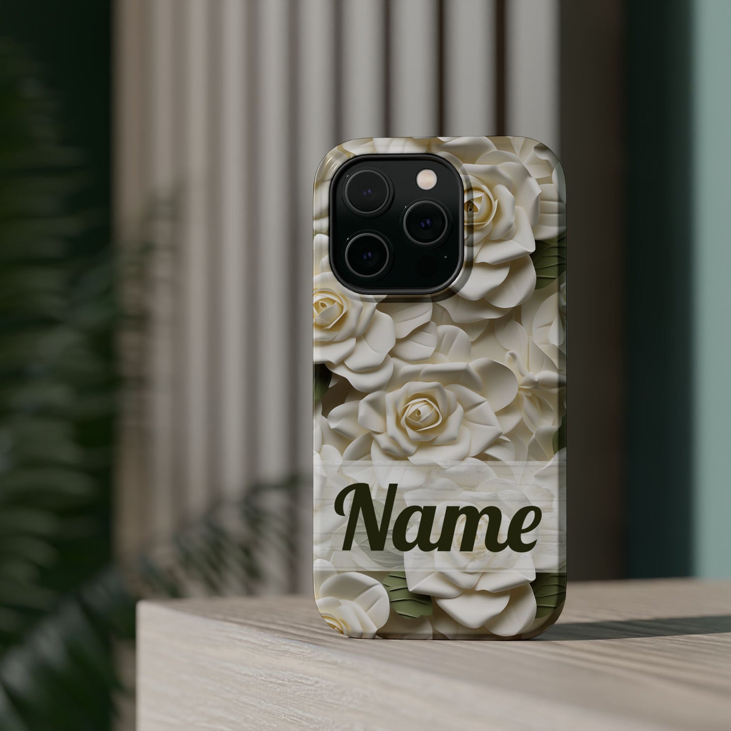 June Birth Flower Phone Case • White Paper Rose iPhone Cover • 3D Floral MagSafe Gift