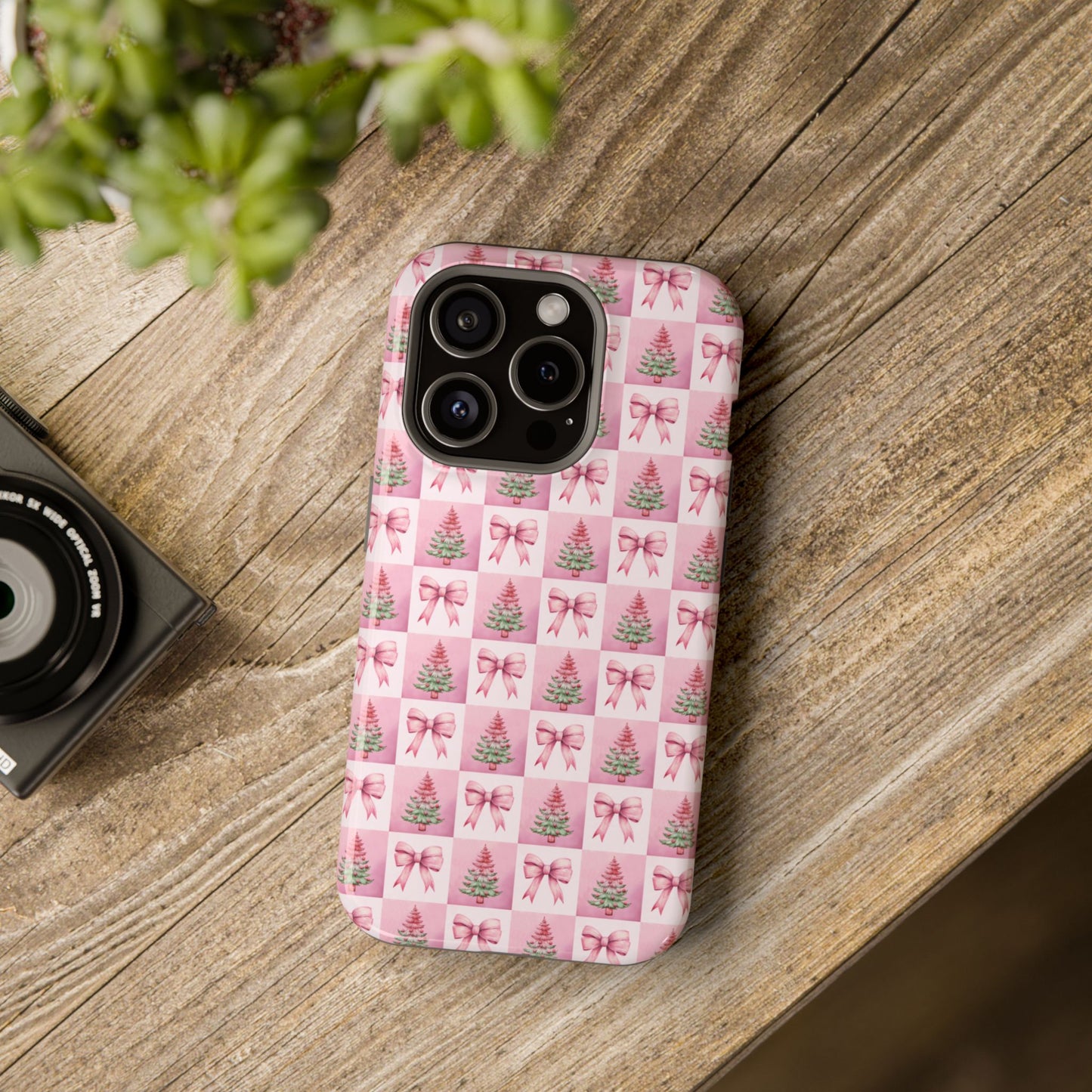 Pink Retro Christmas Tree & Coquette Phone Case - Christmas Phone Case Impact-Resistant Cases iPhone Samsung