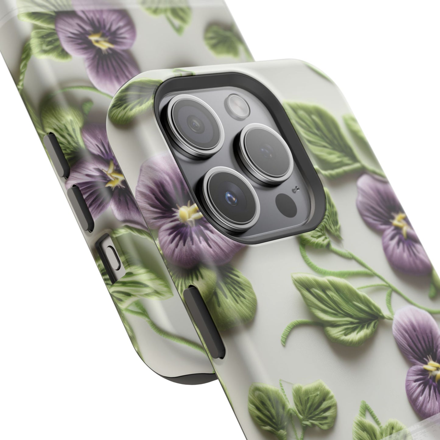 February Birth Flower Phone Case • Violet Embroidery iPhone Cover • MagSafe Gift for Her