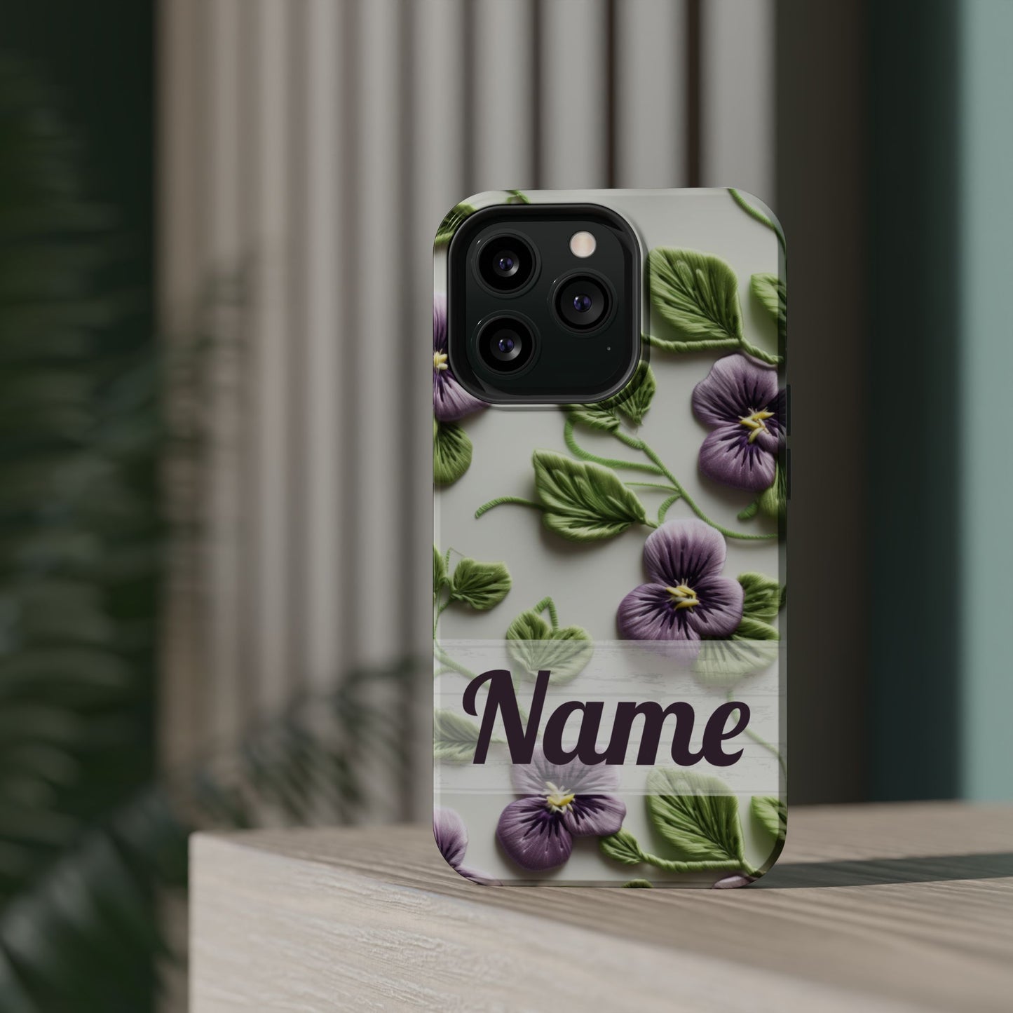 February Birth Flower Phone Case • Violet Embroidery iPhone Cover • MagSafe Gift for Her