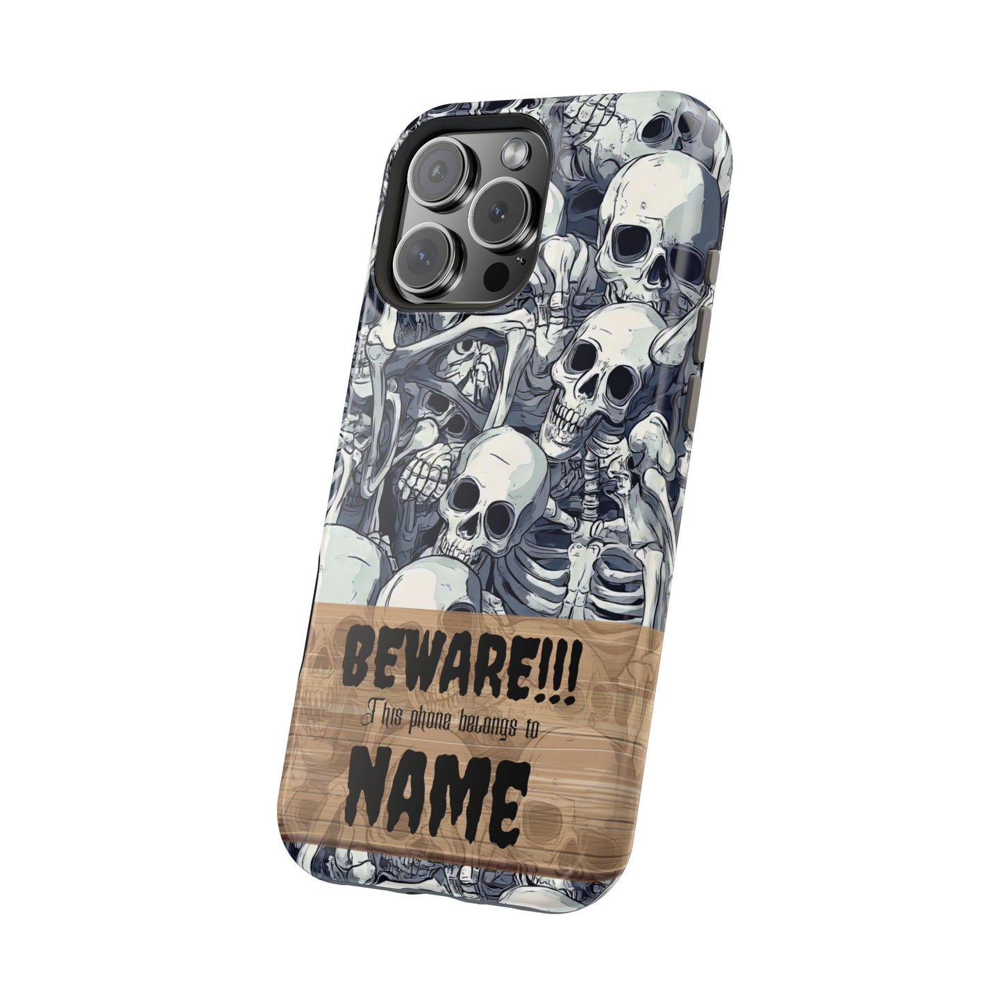 Custom, Personalized Halloween Magnetic Tough Cases for iPhone - Beware Skulls with Name