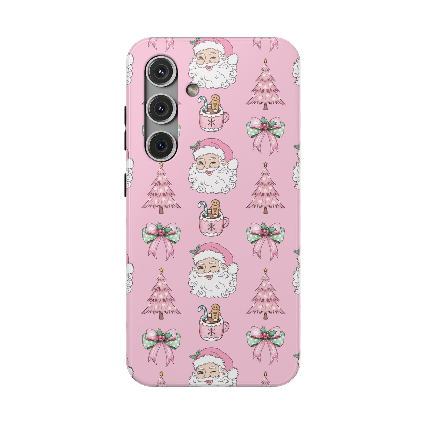 Pink Retro Santa & Coquette Bow Christmas Phone Case - Christmas Phone Case Impact-Resistant Case