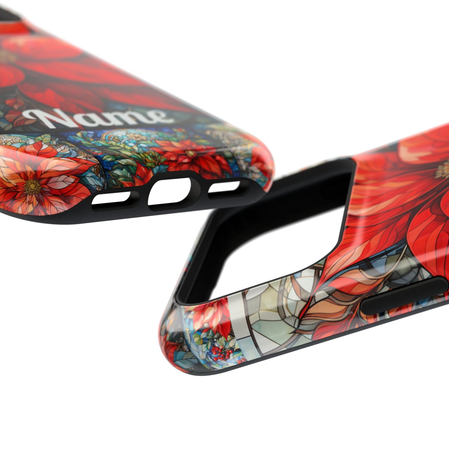 Christmas Poinsettia Stained Glass Phone Case - Personalized Christmas Phone Case Impact-Resistant Case