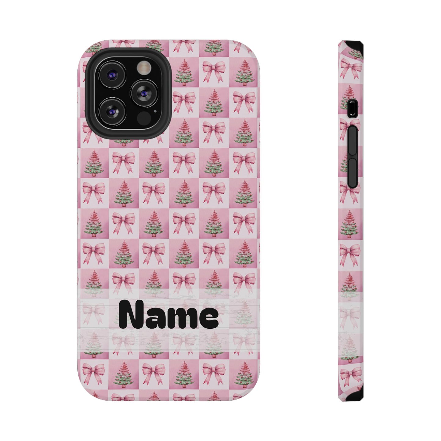 Pink Retro Christmas Tree & Coquette Phone Case - Personalized Christmas Phone Case Impact-Resistant Cases iPhone Samsung