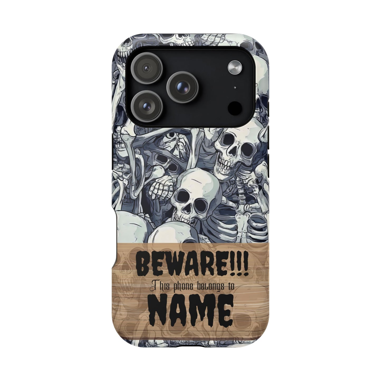 Custom, Personalized Halloween Magnetic Tough Cases for iPhone - Beware Skulls with Name