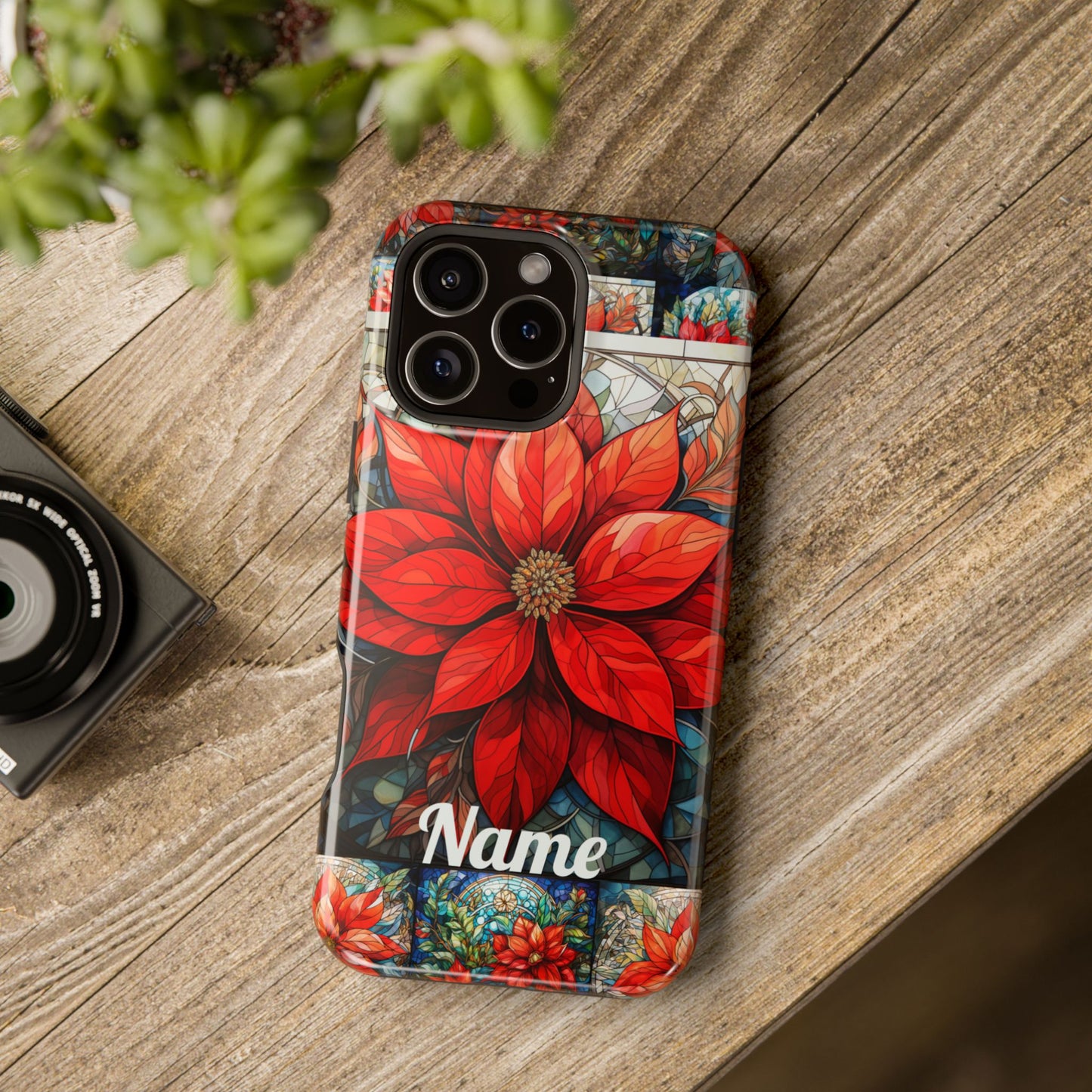 Christmas Poinsettia Stained Glass Phone Case - Personalized Christmas Phone Case Impact-Resistant Case