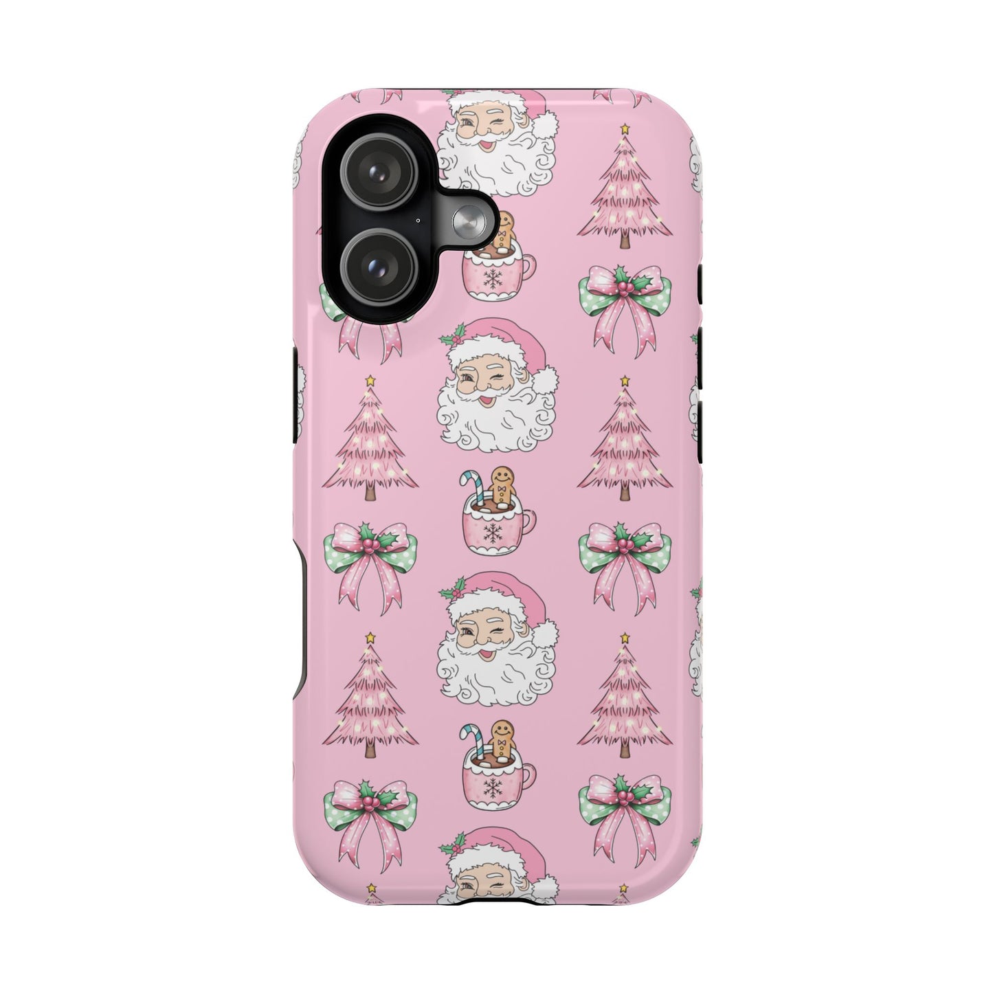Pink Retro Santa & Coquette Bow Christmas Phone Case - Christmas Phone Case Impact-Resistant Case