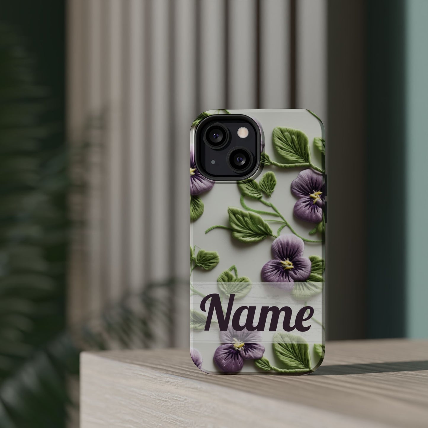 February Birth Flower Phone Case • Violet Embroidery iPhone Cover • MagSafe Gift for Her